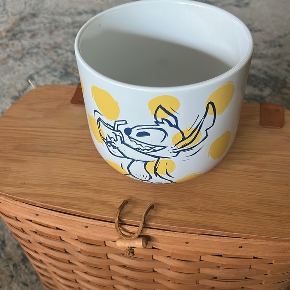 Disney Stitch Yellow Polka Dot Ceramic Planter with wooden holder 6”pot - Picture 5 of 8